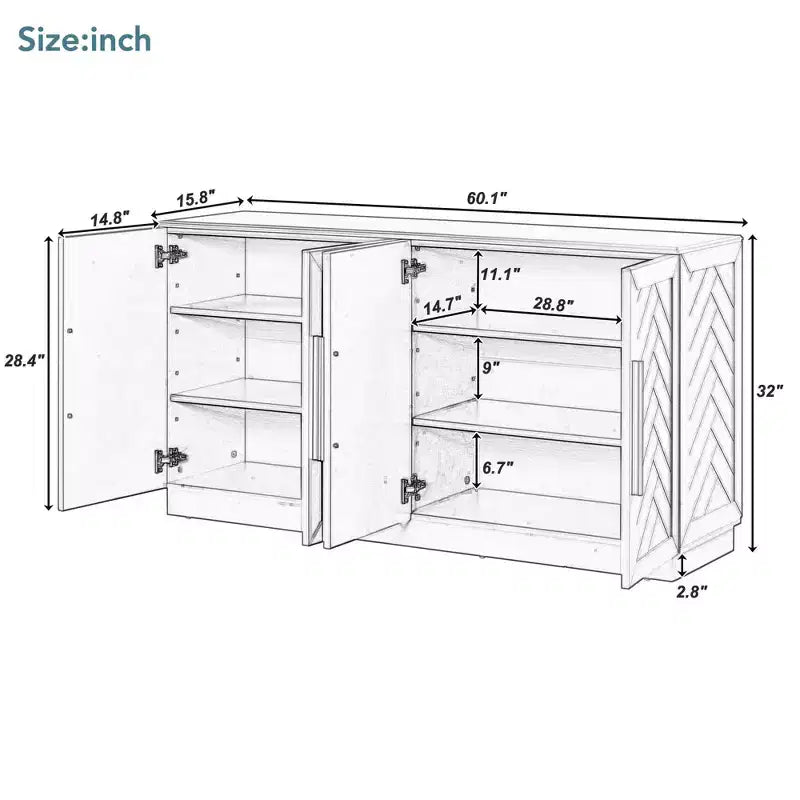 Hostack Sideboard Cabinet with Adjustable Shelves and Silver Handles for Dining & Living Room, Antique Blue