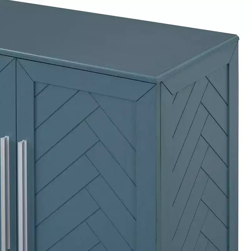 Hostack Sideboard Cabinet with Adjustable Shelves and Silver Handles for Dining & Living Room, Antique Blue