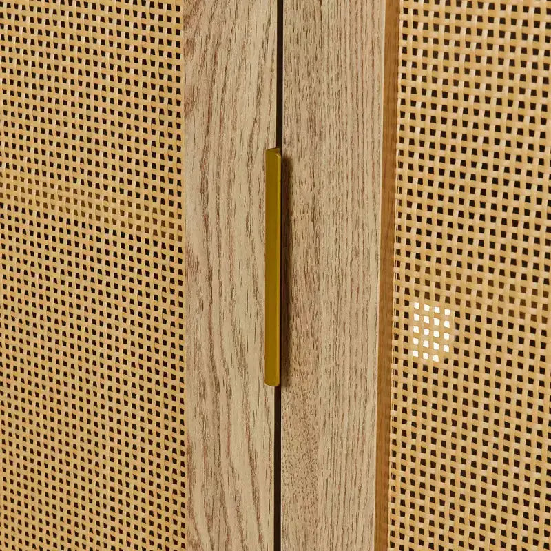 Hostack Buffet 2 portes incurvé avec garnitures dorées et portes en rotin tressé pour salle à manger, Naturel