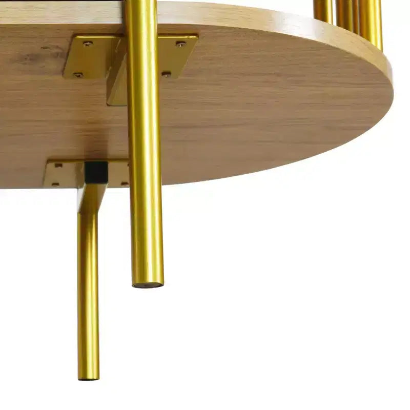Hostack Buffet 2 portes incurvé avec garnitures dorées et portes en rotin tressé pour salle à manger, Naturel