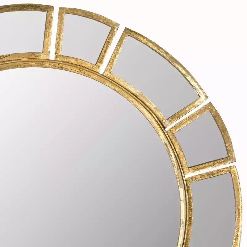 Specchio da Parete a Raggi Art Déco, 30,5 x 30 pollici, Oro Antico