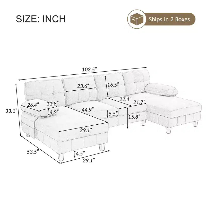 Divano sezionale a U in ciniglia ultra-morbida con doppia chaise longue