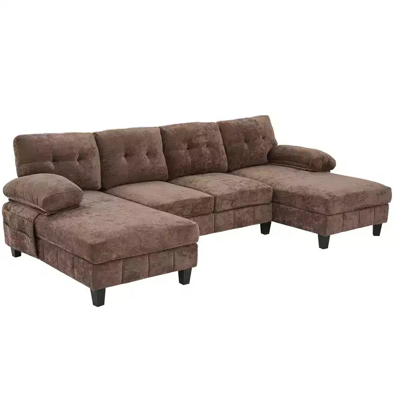 Divano sezionale a U in ciniglia ultra-morbida con doppia chaise longue