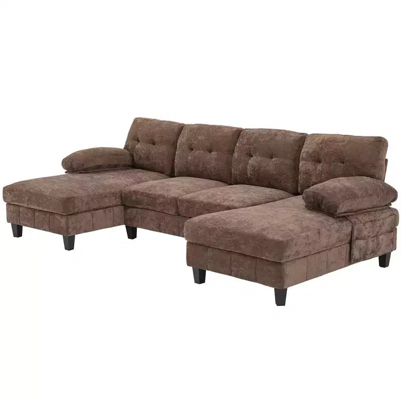 Divano sezionale a U in ciniglia ultra-morbida con doppia chaise longue
