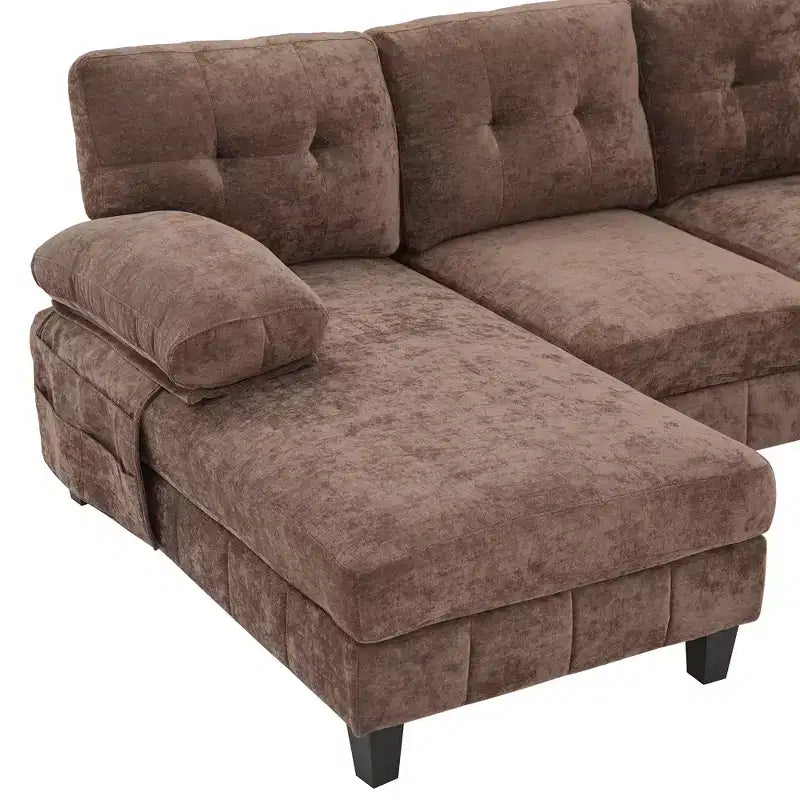 Divano sezionale a U in ciniglia ultra-morbida con doppia chaise longue