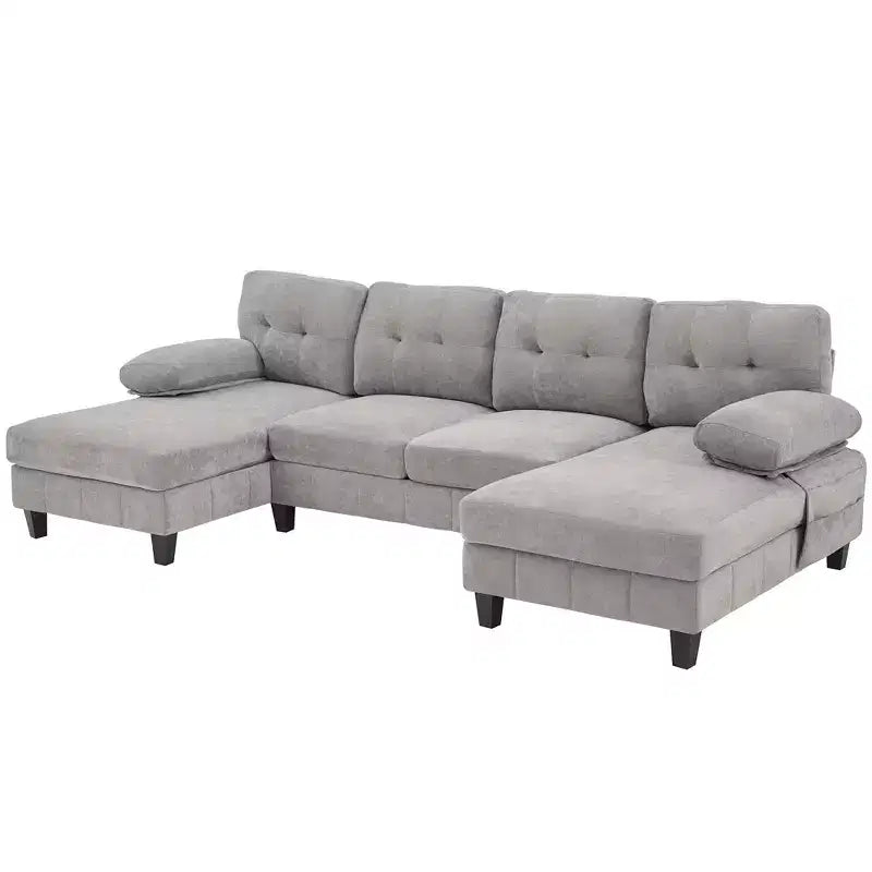 Divano sezionale a U in ciniglia ultra-morbida con doppia chaise longue