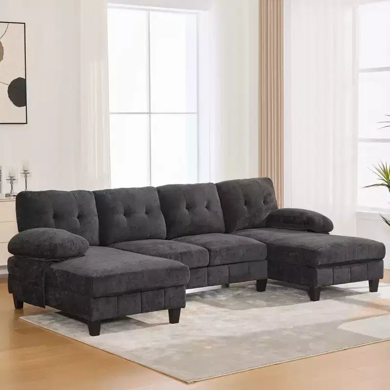 Divano sezionale a U in ciniglia ultra-morbida con doppia chaise longue