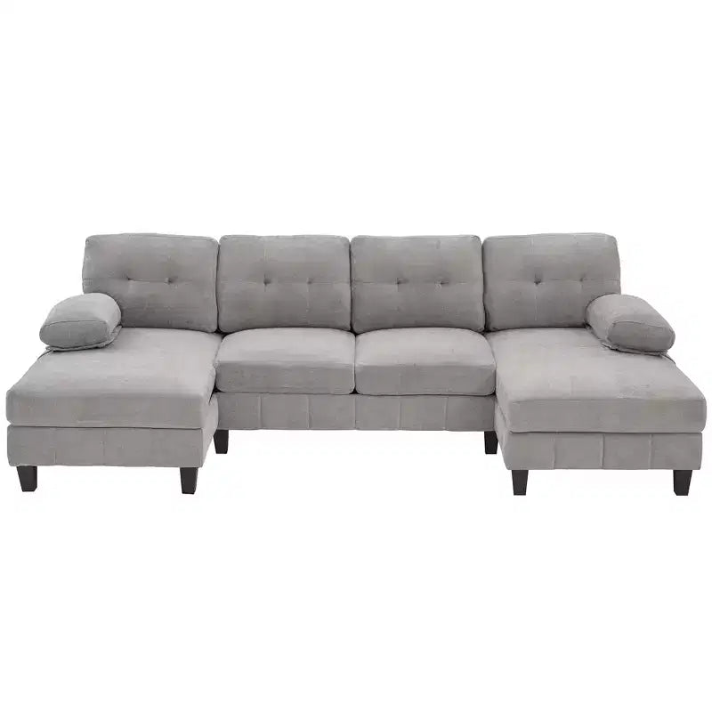 Divano sezionale a U in ciniglia ultra-morbida con doppia chaise longue