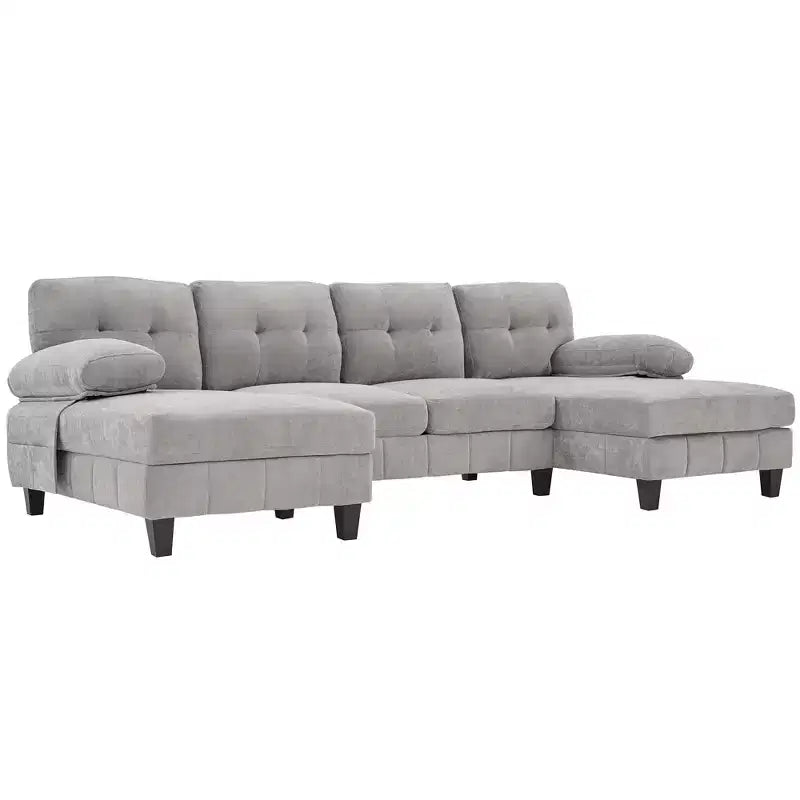 Divano sezionale a U in ciniglia ultra-morbida con doppia chaise longue