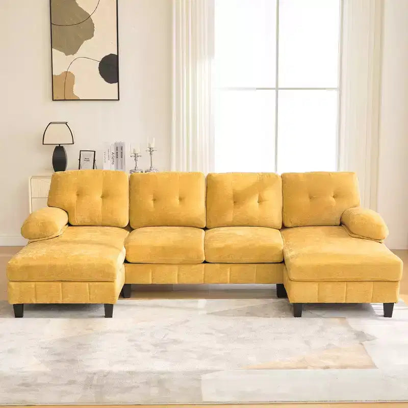 Divano sezionale a U in ciniglia ultra-morbida con doppia chaise longue
