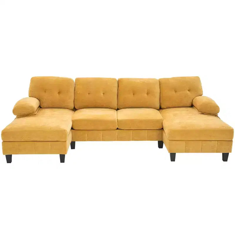 Divano sezionale a U in ciniglia ultra-morbida con doppia chaise longue