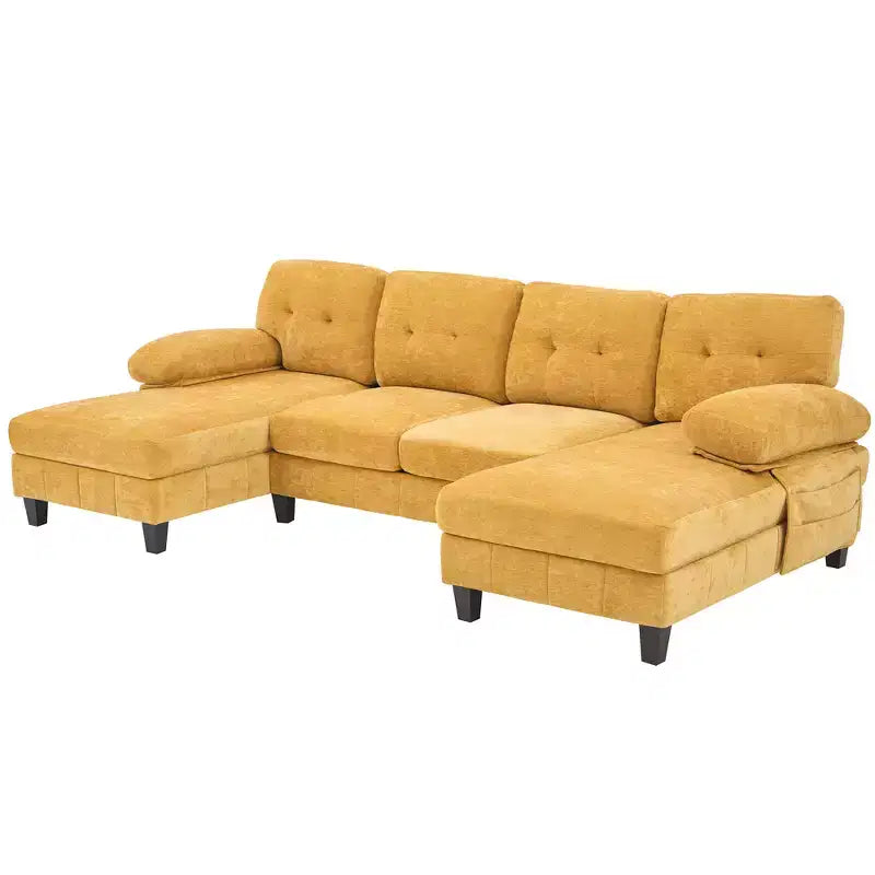 Divano sezionale a U in ciniglia ultra-morbida con doppia chaise longue