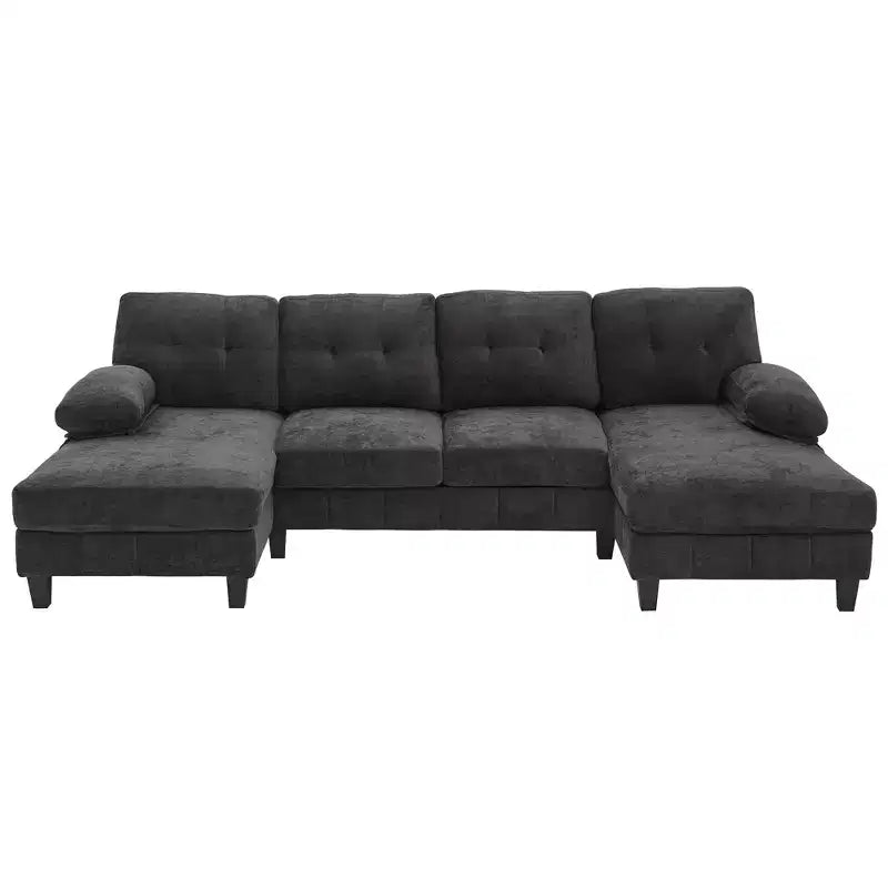 Divano sezionale a U in ciniglia ultra-morbida con doppia chaise longue