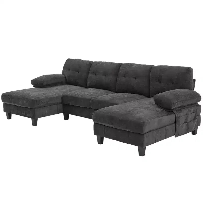 Divano sezionale a U in ciniglia ultra-morbida con doppia chaise longue