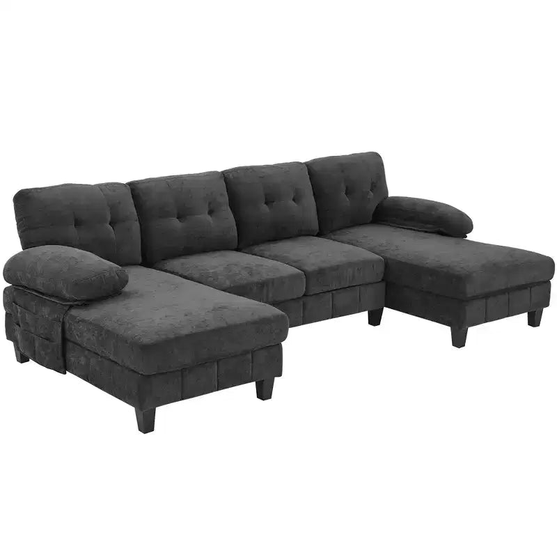 Divano sezionale a U in ciniglia ultra-morbida con doppia chaise longue