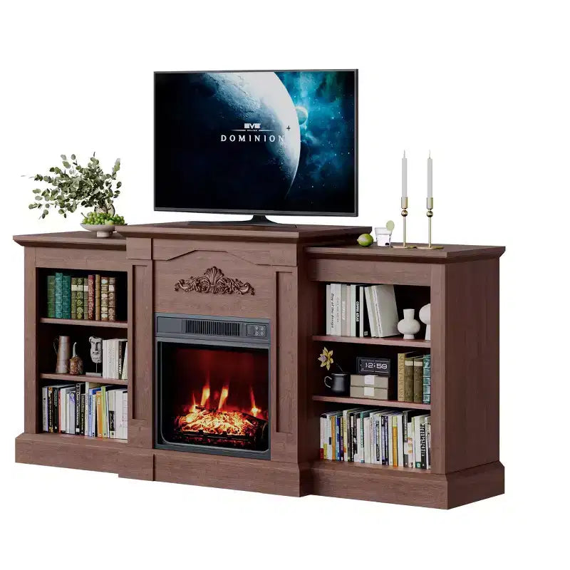 Mobile TV per camino elettrico da 67", console multimediale grigia con mensola e armadietti