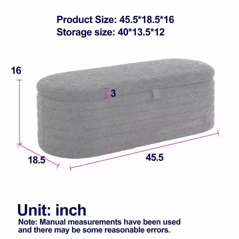 GustoWave Upholstered Modern Storage Ottoman Bench, Footrest Padded Seat with Safety Hinge, Linen Fabric, 18.5''D x 45.5''W, Grey