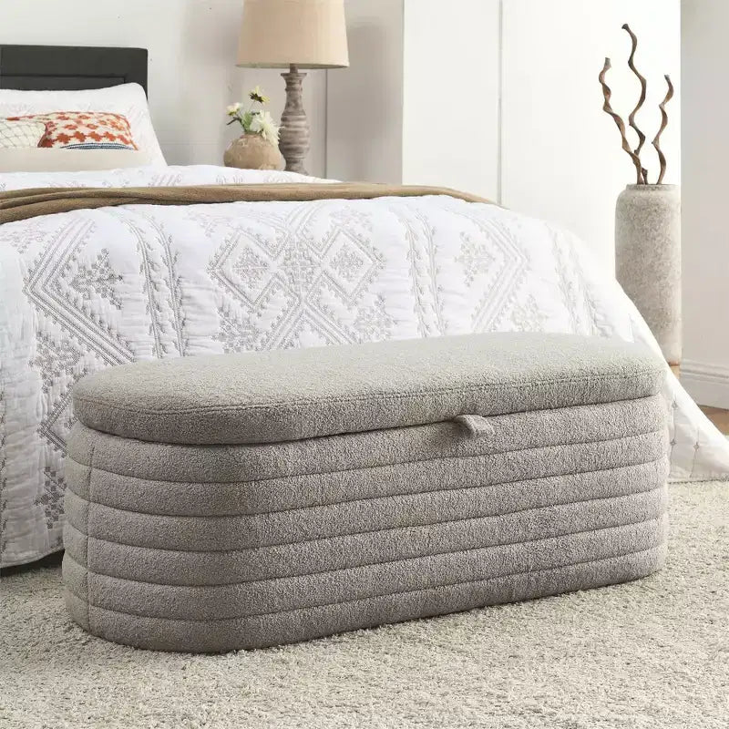 GustoWave Upholstered Modern Storage Ottoman Bench, Footrest Padded Seat with Safety Hinge, Linen Fabric, 18.5''D x 45.5''W, Grey