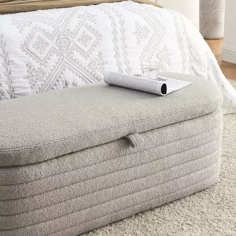GustoWave Upholstered Modern Storage Ottoman Bench, Footrest Padded Seat with Safety Hinge, Linen Fabric, 18.5''D x 45.5''W, Grey