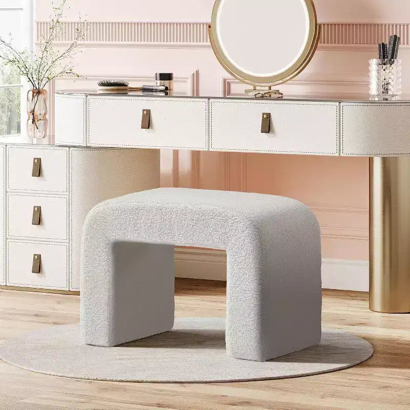 Lantine Modern Vanity Stool, Upholstered Ottoman, Arched Sofa Footrest for Living Room, Shoe Stool for Entryway, Fully Assembled