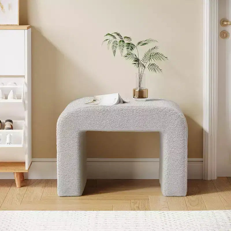 Lantine Modern Vanity Stool, Upholstered Ottoman, Arched Sofa Footrest for Living Room, Shoe Stool for Entryway, Fully Assembled