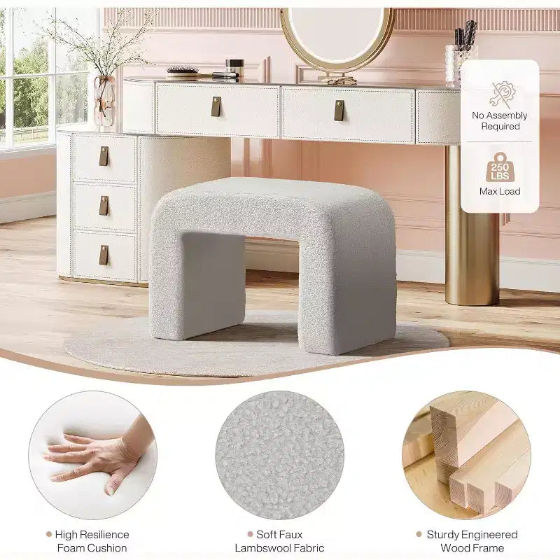 Lantine Modern Vanity Stool, Upholstered Ottoman, Arched Sofa Footrest for Living Room, Shoe Stool for Entryway, Fully Assembled