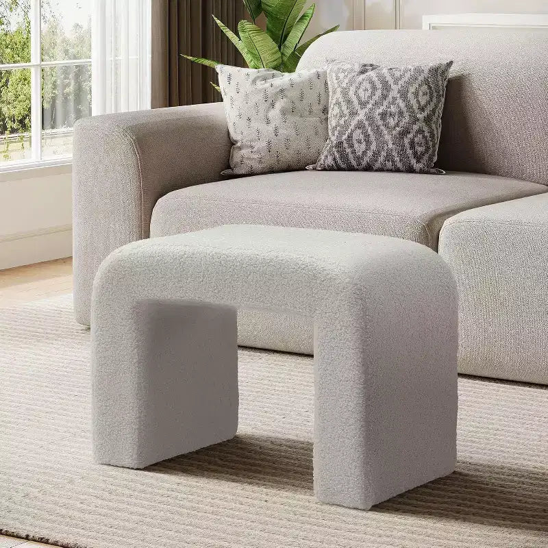 Lantine Modern Vanity Stool, Upholstered Ottoman, Arched Sofa Footrest for Living Room, Shoe Stool for Entryway, Fully Assembled