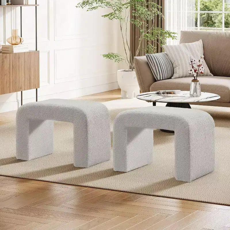 Lantine Modern Vanity Stool, Upholstered Ottoman, Arched Sofa Footrest for Living Room, Shoe Stool for Entryway, Fully Assembled