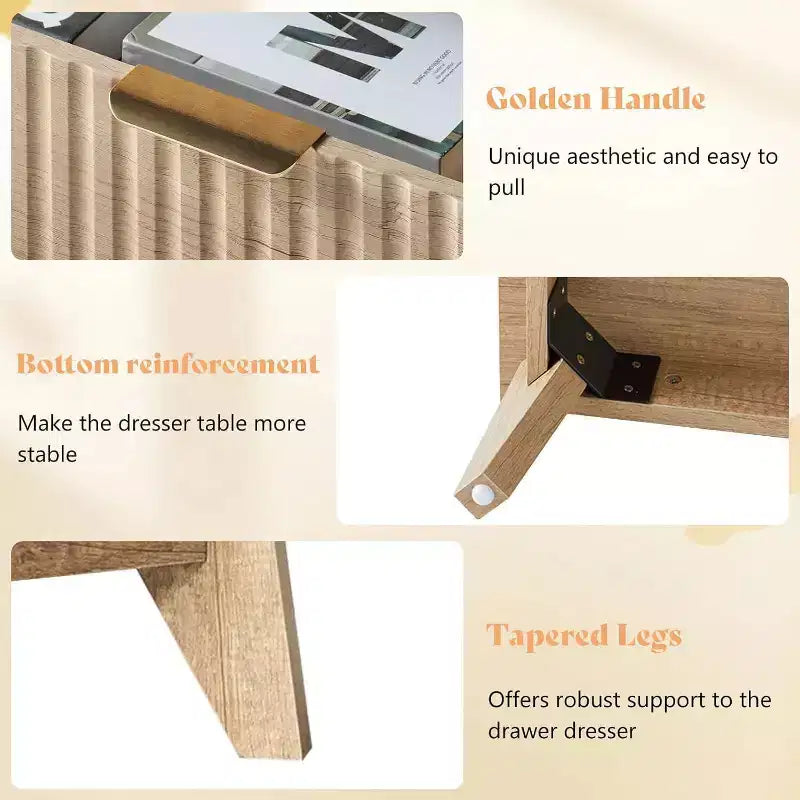Comò a cassetti scanalati con piano effetto marmo, cassettiera ampia per camera da letto e corridoio