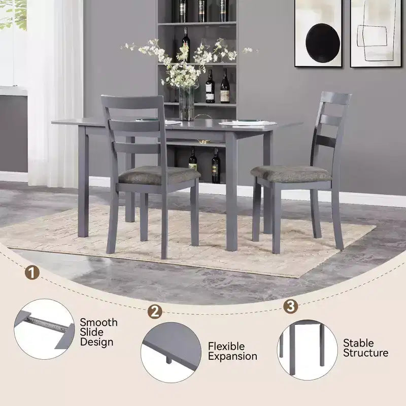 59 Extendable Dining Table  Seats 4-8 |Modern Drop-Leaf Kitchen & Home Office Table for Small Spaces