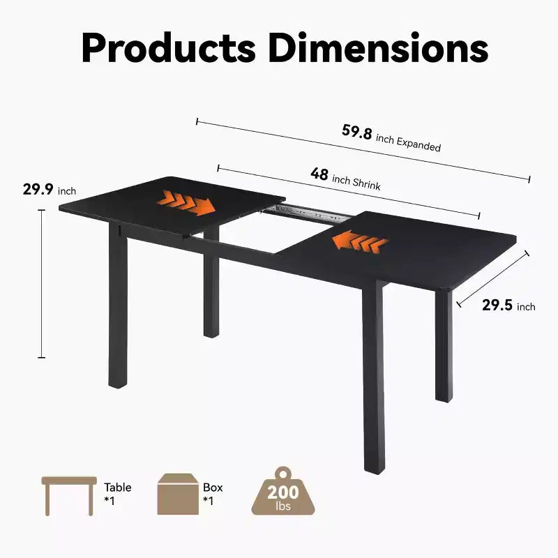 59 Extendable Dining Table  Seats 4-8 |Modern Drop-Leaf Kitchen & Home Office Table for Small Spaces