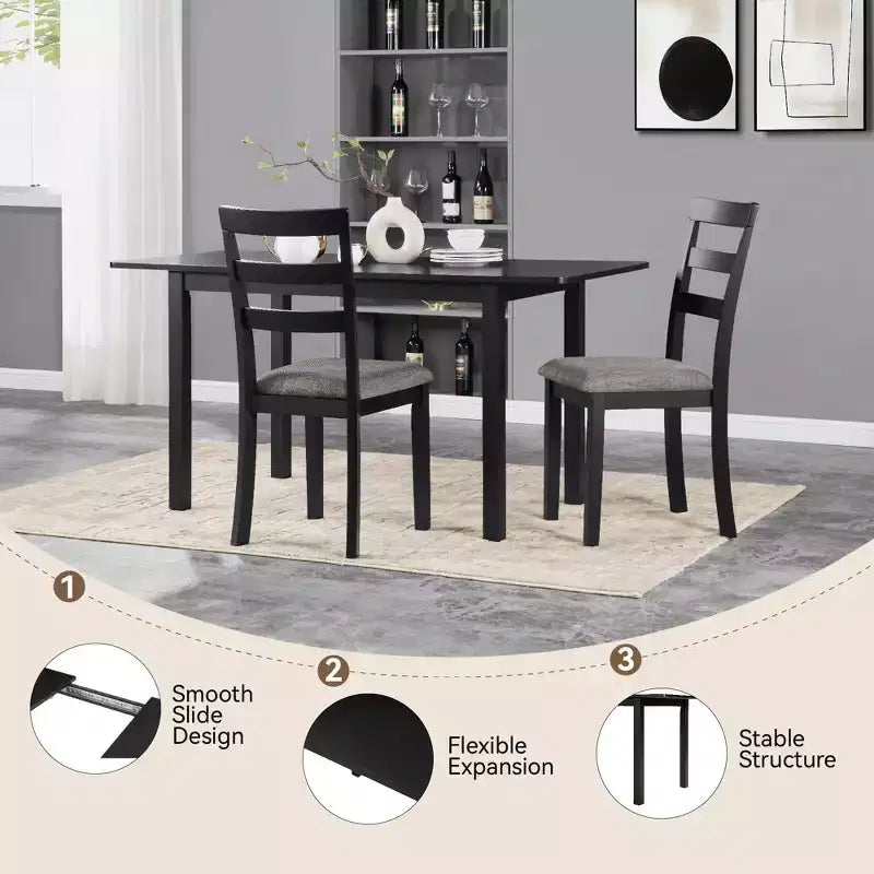 59 Extendable Dining Table  Seats 4-8 |Modern Drop-Leaf Kitchen & Home Office Table for Small Spaces