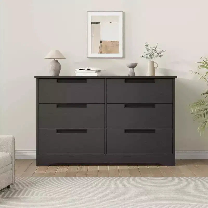 Modern 6-Drawer Dresser - Double Wide w/ Embedded Handles for Bedroom & Nursery