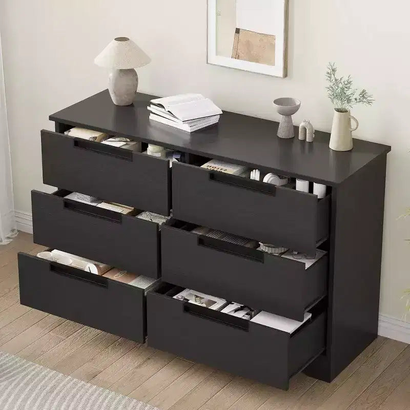 Modern 6-Drawer Dresser - Double Wide w/ Embedded Handles for Bedroom & Nursery