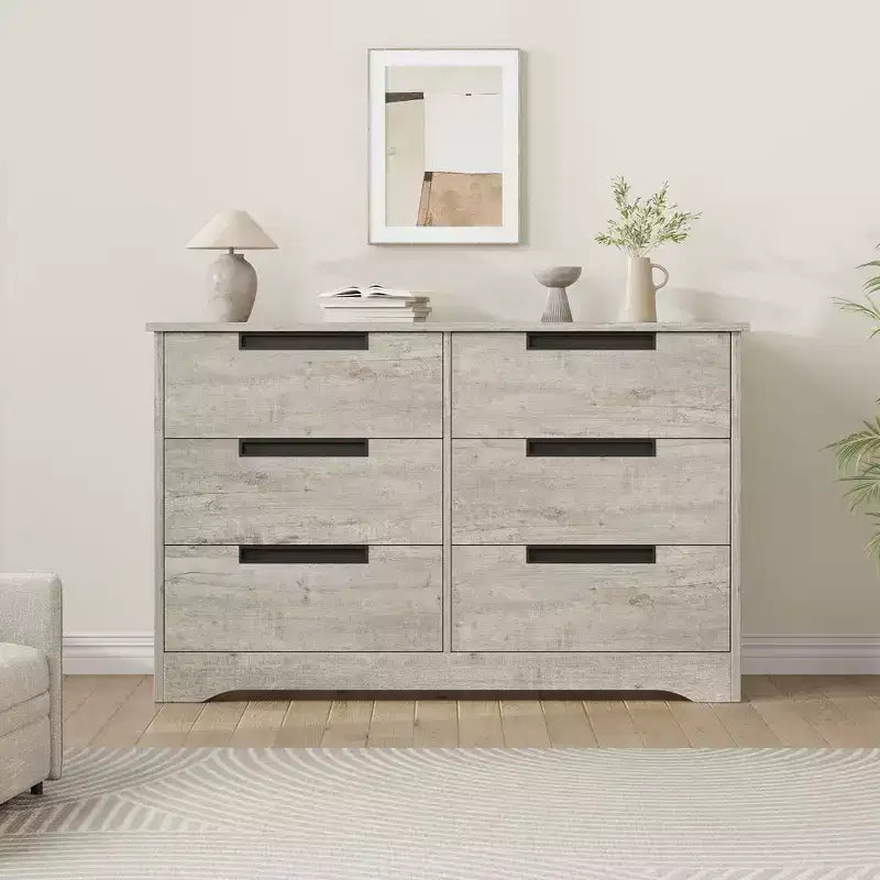 Modern 6-Drawer Dresser - Double Wide w/ Embedded Handles for Bedroom & Nursery