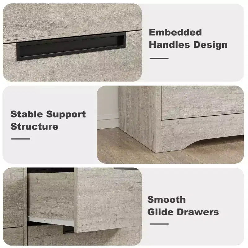 Modern 6-Drawer Dresser - Double Wide w/ Embedded Handles for Bedroom & Nursery