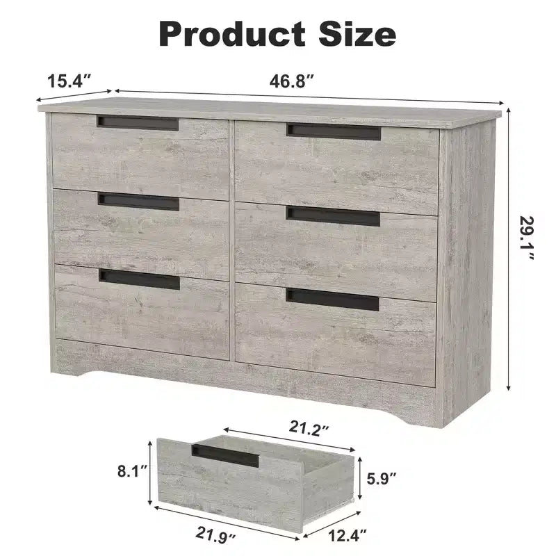 Modern 6-Drawer Dresser - Double Wide w/ Embedded Handles for Bedroom & Nursery