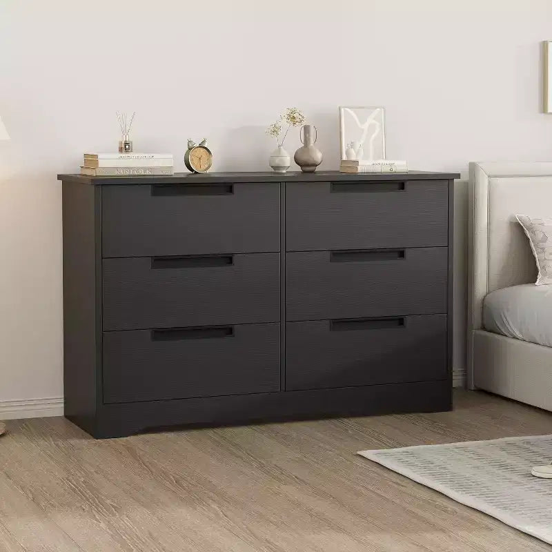 Modern 6-Drawer Dresser - Double Wide w/ Embedded Handles for Bedroom & Nursery