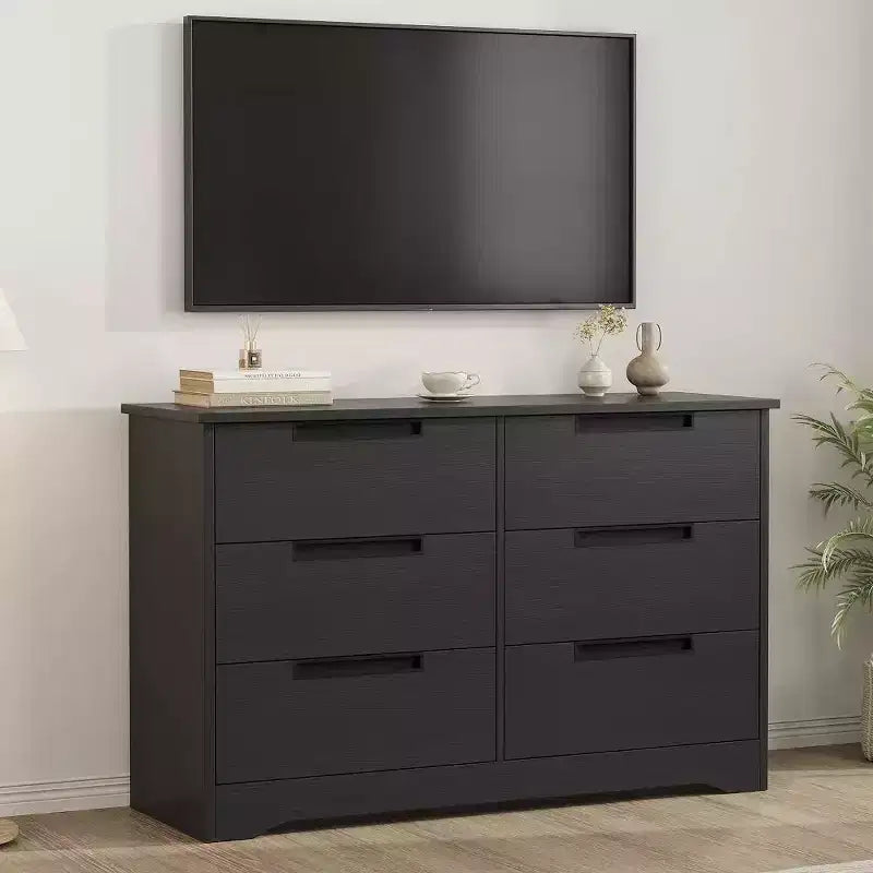 Modern 6-Drawer Dresser - Double Wide w/ Embedded Handles for Bedroom & Nursery