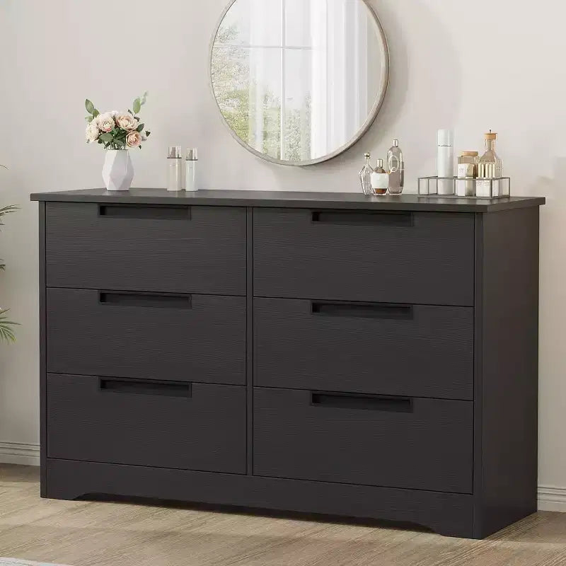 Modern 6-Drawer Dresser - Double Wide w/ Embedded Handles for Bedroom & Nursery