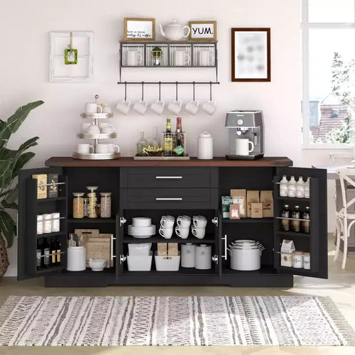 63 Sideboard Buffet Cabinet, Entryway Coffee Bar Cabinet with 2 Drawers & Adjustable Shelves, Wood Console Table, Floor Cupboard Cabinet