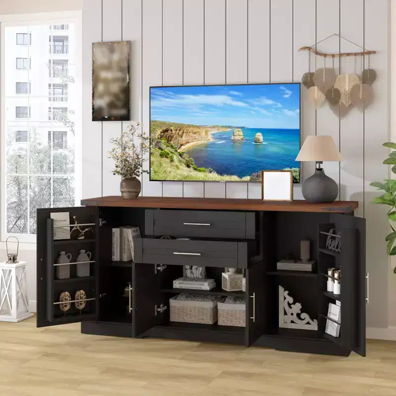63 Sideboard Buffet Cabinet, Entryway Coffee Bar Cabinet with 2 Drawers & Adjustable Shelves, Wood Console Table, Floor Cupboard Cabinet
