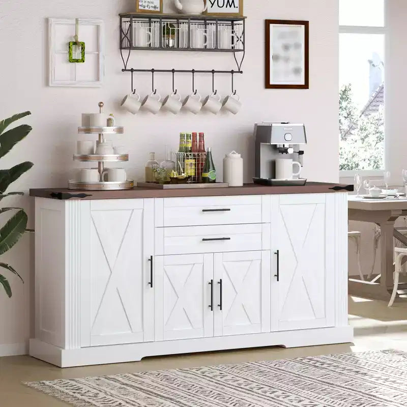 63 Sideboard Buffet Cabinet, Entryway Coffee Bar Cabinet with 2 Drawers & Adjustable Shelves, Wood Console Table, Floor Cupboard Cabinet
