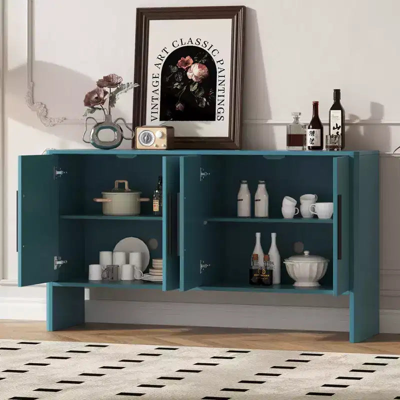MAYEERTY Sideboard Buffet Cabinet with Storage Adjustable Shelves and Long Handles 4 Door Wood Sideboard for Kitchen Living Room