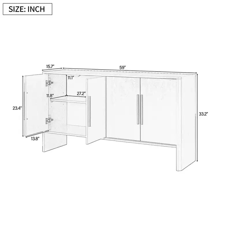 MAYEERTY Sideboard Buffet Cabinet with Storage Adjustable Shelves and Long Handles 4 Door Wood Sideboard for Kitchen Living Room