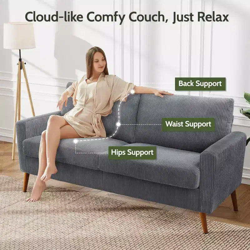 Canapé Dyonery 68 places, petit canapé moderne du milieu du siècle pour le salon, canapé 2 places en tissu de lin avec coussin profond, cadre en bois massif