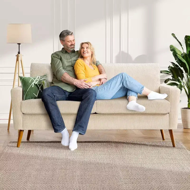 Dyonery 68 Loveseat Sofa, Mid Century Modern Small Couch for Living Room, Linen Fabric 2 Seater Sofa with Deep Cushion, Solid Wood Frame