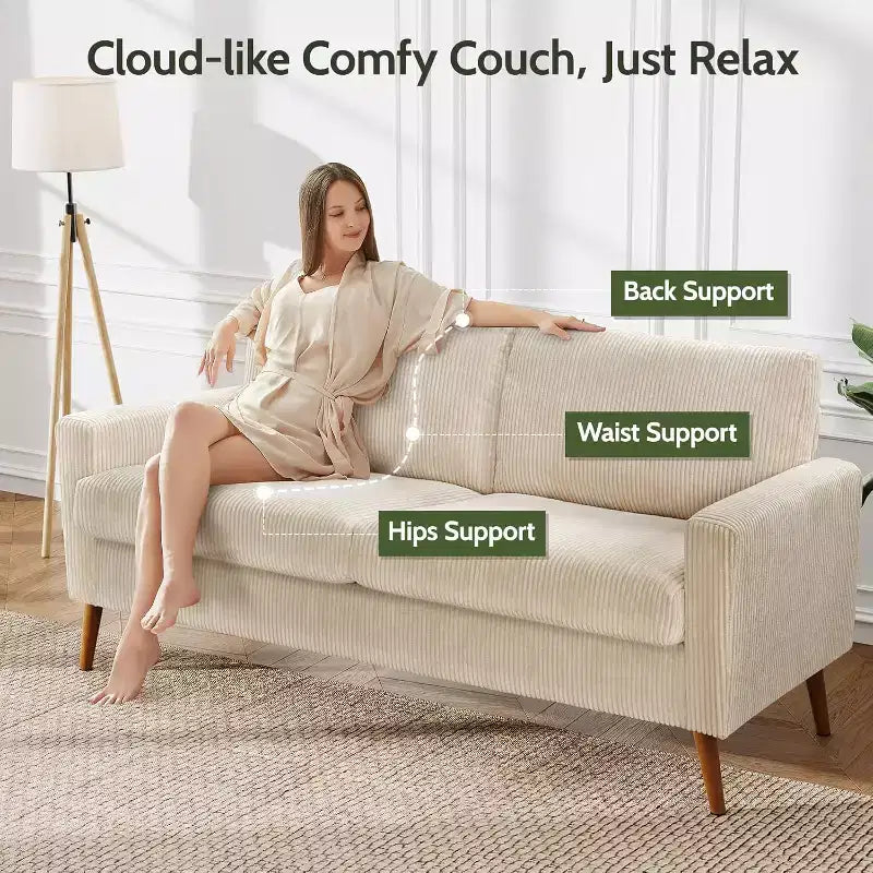 Dyonery 68 Loveseat Sofa, Mid Century Modern Small Couch for Living Room, Linen Fabric 2 Seater Sofa with Deep Cushion, Solid Wood Frame