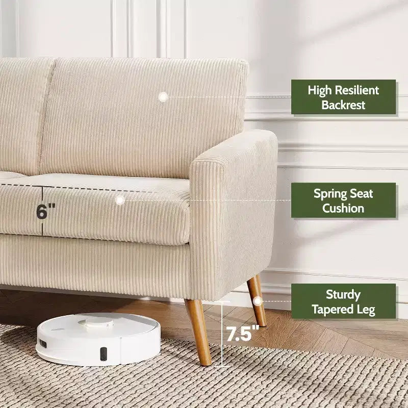 Dyonery 68 Loveseat Sofa, Mid Century Modern Small Couch for Living Room, Linen Fabric 2 Seater Sofa with Deep Cushion, Solid Wood Frame