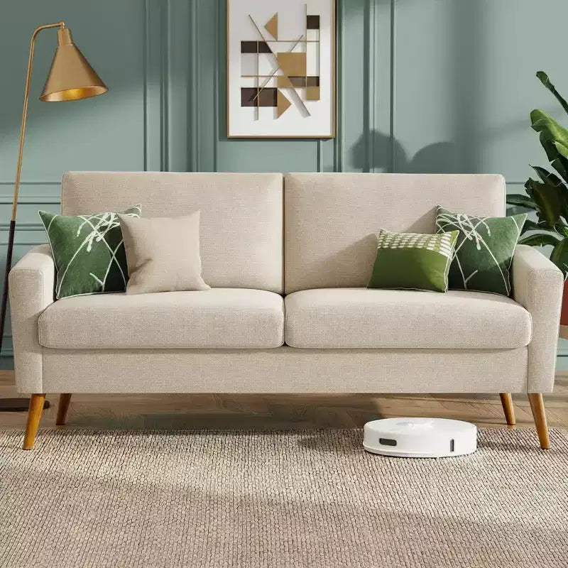 Dyonery 68 Loveseat Sofa, Mid Century Modern Small Couch for Living Room, Linen Fabric 2 Seater Sofa with Deep Cushion, Solid Wood Frame